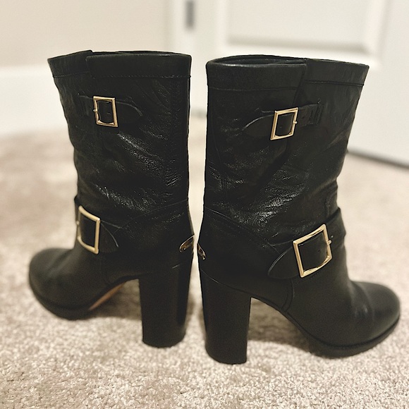 JIMMY CHOO HEELED BIKER BLACK BOOTS 8.5US 39 EU - Picture 2 of 6